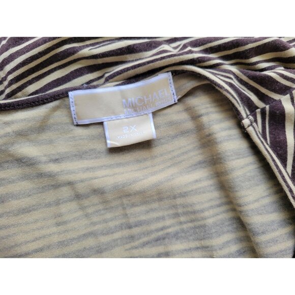 Michael Kors Womens Top 2X Plus Short Sleeve Brown Stripe Keyhole STR35E - Picture 6 of 8